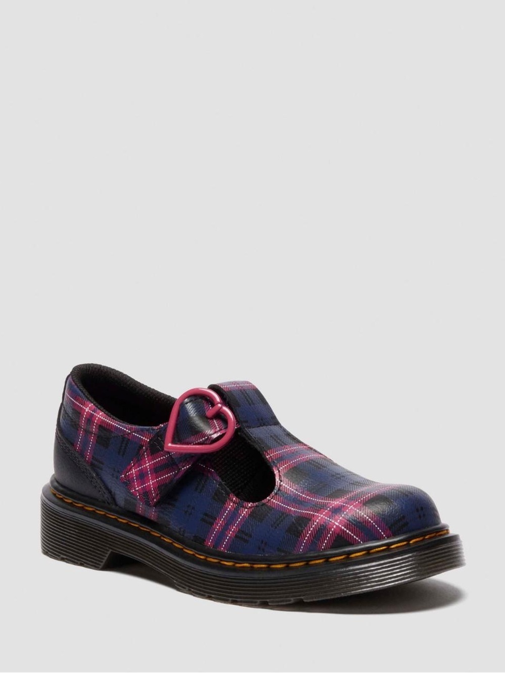 Dr. Martens JUNIOR POLLEY II Pink Tartan Mary Jane Shoes